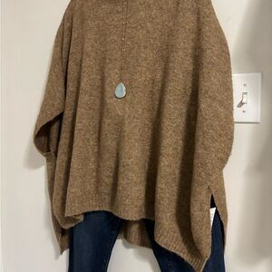 J Crew Camel Button-Shoulder Poncho Sweater